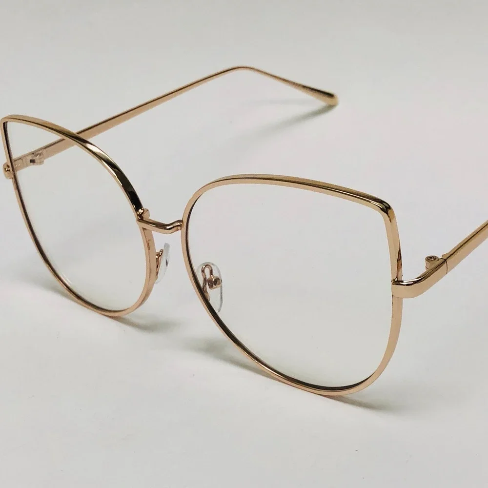 Cat Eye Glasses Gold Frame Clear Lens Fashion Eyeglasses Women UV400‎ Oversized